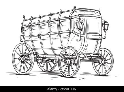 Stagecoach wagon vintage sketch - illustration vectorielle. Illustration de Vecteur