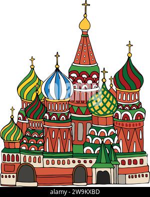 Dessin plat coloré détaillé de la CATHÉDRALE SAINT-BASILIC, MOSCOU Illustration de Vecteur