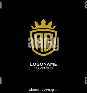 Style de couronne de bouclier de logo AG initial, graphique vectoriel de conception de logo de monogramme élégant de luxe Illustration de Vecteur