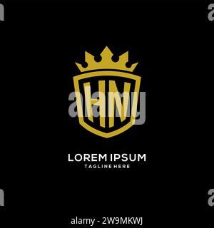 Style de couronne de bouclier de logo HN initial, graphique vectoriel de conception de logo de monogramme élégant de luxe Illustration de Vecteur