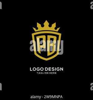 Style de couronne de bouclier de logo PB initial, graphique vectoriel de conception de logo monogramme élégant de luxe Illustration de Vecteur