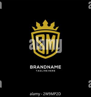 Style de couronne de bouclier de logo SM initial, graphique vectoriel de conception de logo monogramme élégant de luxe Illustration de Vecteur