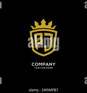 Style de couronne de bouclier de logo PJ initial, graphique vectoriel de conception de logo monogramme élégant de luxe Illustration de Vecteur