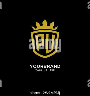 Style de couronne de bouclier de logo pu initial, graphique vectoriel de conception de logo monogramme élégant de luxe Illustration de Vecteur