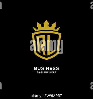 Style de couronne de bouclier de logo RL initial, graphique vectoriel de conception de logo de monogramme élégant de luxe Illustration de Vecteur