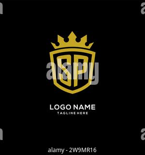 Style de couronne de bouclier de logo SP initial, graphique vectoriel de conception de logo de monogramme élégant de luxe Illustration de Vecteur
