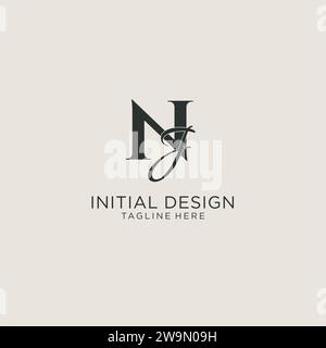Initiales NJ lettre monogramme avec style de luxe élégant. Image vectorielle de logo personnel et d'identité d'entreprise Illustration de Vecteur