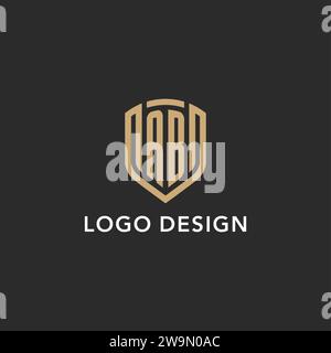 Logo AB de luxe monogramme forme bouclier style monoline avec couleur or et graphique vectoriel de fond sombre Illustration de Vecteur