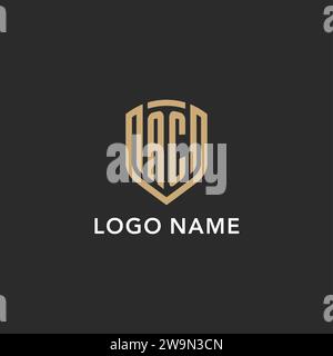 Logo AC de luxe monogramme forme bouclier style monoline avec couleur or et graphique vectoriel de fond sombre Illustration de Vecteur