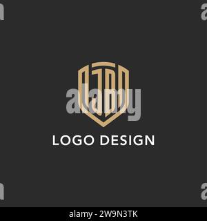 Logo JB de luxe monogramme forme bouclier style monoline avec couleur or et graphique vectoriel de fond sombre Illustration de Vecteur