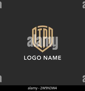 Logo IP de luxe monogramme forme bouclier style monoline avec couleur or et graphique vectoriel de fond sombre Illustration de Vecteur