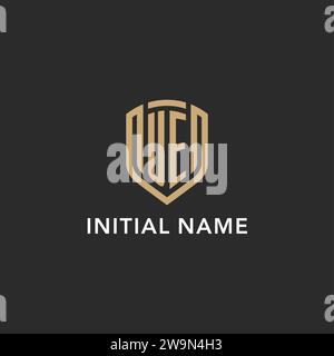 Logo UE de luxe monogramme forme bouclier style monoline avec couleur or et graphique vectoriel de fond sombre Illustration de Vecteur