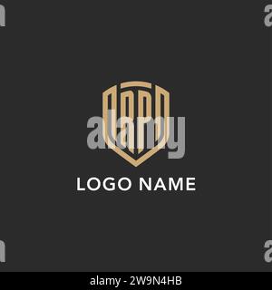 Logo RP de luxe monogramme forme bouclier style monoline avec couleur or et graphique vectoriel de fond sombre Illustration de Vecteur