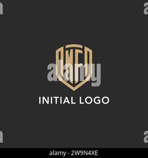 Logo MF de luxe monogramme forme bouclier style monoline avec couleur or et graphique vectoriel de fond sombre Illustration de Vecteur