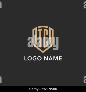 Logo TC de luxe monogramme forme bouclier style monoline avec couleur or et graphique vectoriel de fond sombre Illustration de Vecteur