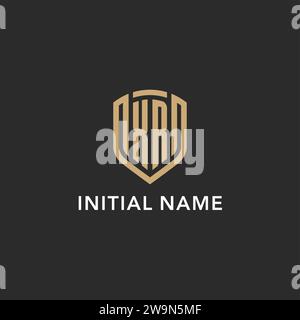 Logo XR de luxe monogramme forme bouclier style monoline avec couleur or et graphique vectoriel de fond sombre Illustration de Vecteur