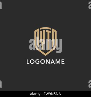 Logo YT de luxe monogramme forme de bouclier style monoline avec couleur or et graphique vectoriel de fond sombre Illustration de Vecteur