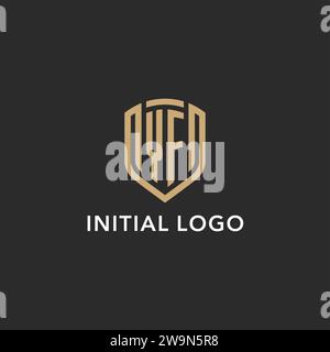 Logo YF de luxe monogramme forme de bouclier style monoline avec couleur or et graphique vectoriel de fond sombre Illustration de Vecteur
