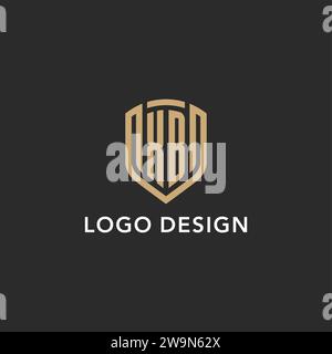 Logo XB de luxe monogramme forme bouclier style monoline avec couleur or et graphique vectoriel de fond sombre Illustration de Vecteur