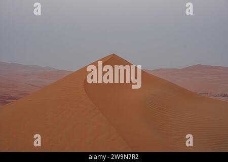 Une dune de sable incurvée dans le désert de RUB'al Khali avant le lever du soleil Banque D'Images