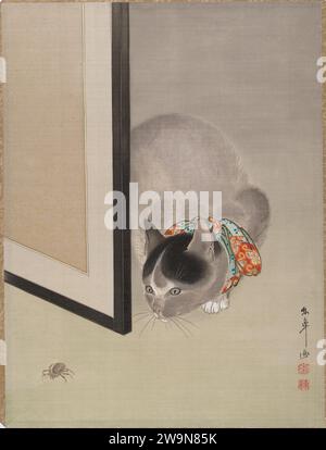 Cat Watching a Spider 1914 par Oide Toko Banque D'Images