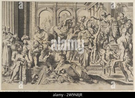 Saint Roch à droite distribuant des aumônes à un groupe de personnes rassemblées autour de lui, d'après Annibale Caracci 1953 par Annibale Carracci Banque D'Images