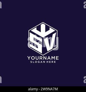 Initiales SV logo forme hexagonale, conception de logo géométrique créatif graphique vectoriel Illustration de Vecteur