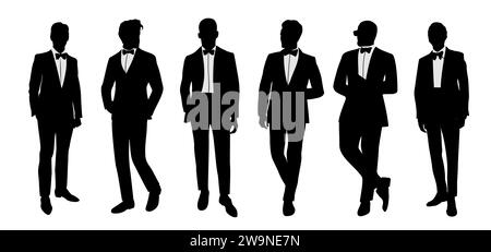 Silhouettes de personnages d'hommes d'affaires en smoking. Illustration de Vecteur