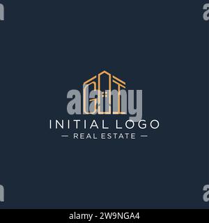 Lettre initiale logo GI avec forme de maison abstraite, graphisme vectoriel de conception de logo immobilier de luxe et moderne Illustration de Vecteur