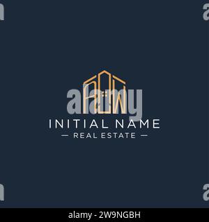 Lettre initiale AW logo avec forme de maison abstraite, design graphique vectoriel de logo immobilier de luxe et moderne Illustration de Vecteur