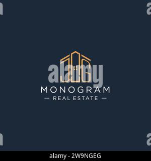 Lettre initiale logo JG avec forme de maison abstraite, graphisme vectoriel de conception de logo immobilier de luxe et moderne Illustration de Vecteur