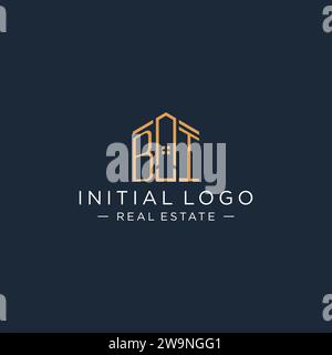 Lettre initiale BI logo avec forme de maison abstraite, graphisme vectoriel de conception de logo immobilier de luxe et moderne Illustration de Vecteur