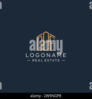 Lettre initiale logo GE avec forme de maison abstraite, graphisme vectoriel de conception de logo immobilier de luxe et moderne Illustration de Vecteur