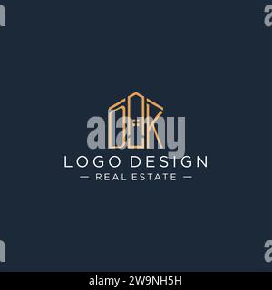 Lettre initiale logo DK avec forme de maison abstraite, graphisme vectoriel de conception de logo immobilier de luxe et moderne Illustration de Vecteur
