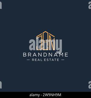 Lettre initiale logo JN avec forme de maison abstraite, graphisme vectoriel de conception de logo immobilier de luxe et moderne Illustration de Vecteur