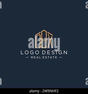 Lettre initiale logo DX avec forme de maison abstraite, graphisme vectoriel de conception de logo immobilier de luxe et moderne Illustration de Vecteur