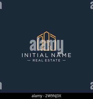 Lettre initiale logo QJ avec forme de maison abstraite, graphisme vectoriel de conception de logo immobilier de luxe et moderne Illustration de Vecteur