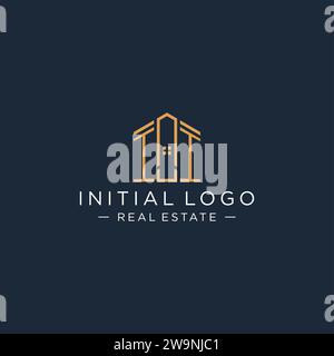 Logo initial de la lettre II avec la forme abstraite de la maison, le luxe et le graphisme vectoriel de conception de logo immobilier moderne Illustration de Vecteur