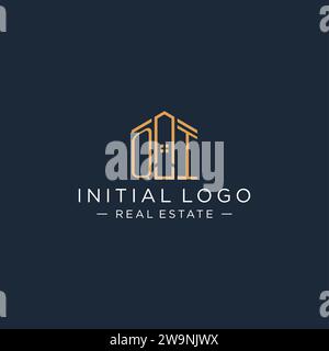 Lettre initiale logo QI avec forme de maison abstraite, graphisme vectoriel de conception de logo immobilier de luxe et moderne Illustration de Vecteur