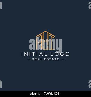 Lettre initiale logo ai avec forme de maison abstraite, graphisme vectoriel de conception de logo immobilier de luxe et moderne Illustration de Vecteur