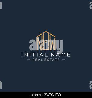 Lettre initiale logo NW avec forme de maison abstraite, graphisme vectoriel de conception de logo immobilier de luxe et moderne Illustration de Vecteur