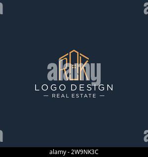 Lettre initiale logo RK avec forme de maison abstraite, graphisme vectoriel de conception de logo immobilier de luxe et moderne Illustration de Vecteur