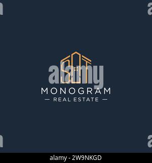 Lettre initiale ST logo avec forme de maison abstraite, design graphique vectoriel de logo immobilier de luxe et moderne Illustration de Vecteur