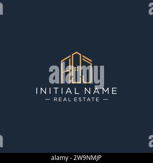 Lettre initiale logo HJ avec forme de maison abstraite, graphisme vectoriel de conception de logo immobilier de luxe et moderne Illustration de Vecteur