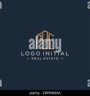 Lettre initiale PL logo avec forme de maison abstraite, graphisme vectoriel de conception de logo immobilier de luxe et moderne Illustration de Vecteur