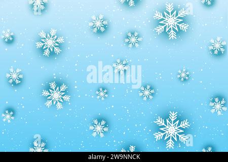 Fond d'hiver. Il neige ! Il tombe des flocons de neige sur fond bleu foncé. Illustration vectorielle. Illustration de Vecteur