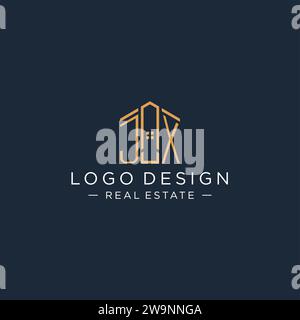 Lettre initiale logo JX avec forme de maison abstraite, graphisme vectoriel de conception de logo immobilier de luxe et moderne Illustration de Vecteur