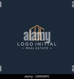 Lettre initiale LL logo avec forme de maison abstraite, graphisme vectoriel de conception de logo immobilier de luxe et moderne Illustration de Vecteur