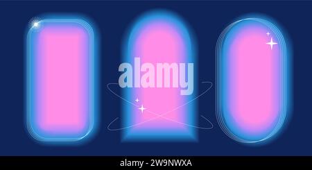 Formes dégradées de style Y2K avec des formes linéaires et des étincelles, fleurs floues ou éléments esthétiques d'aura de coeur. Élément de design minimaliste moderne Illustration de Vecteur