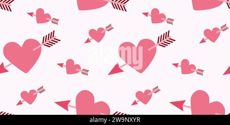 Modèle sans couture Vector avec cœur percé de flèche dans un style plat. Fond de Saint-Valentin. Modèle de concept romantique rose pour papier d'emballage, Wallpape Illustration de Vecteur